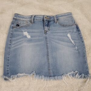 KanCan Distressed Mini Denim Skirt Raw Hem Stretchy S